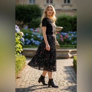 Alfani Black Skirt with Pink Floral Design